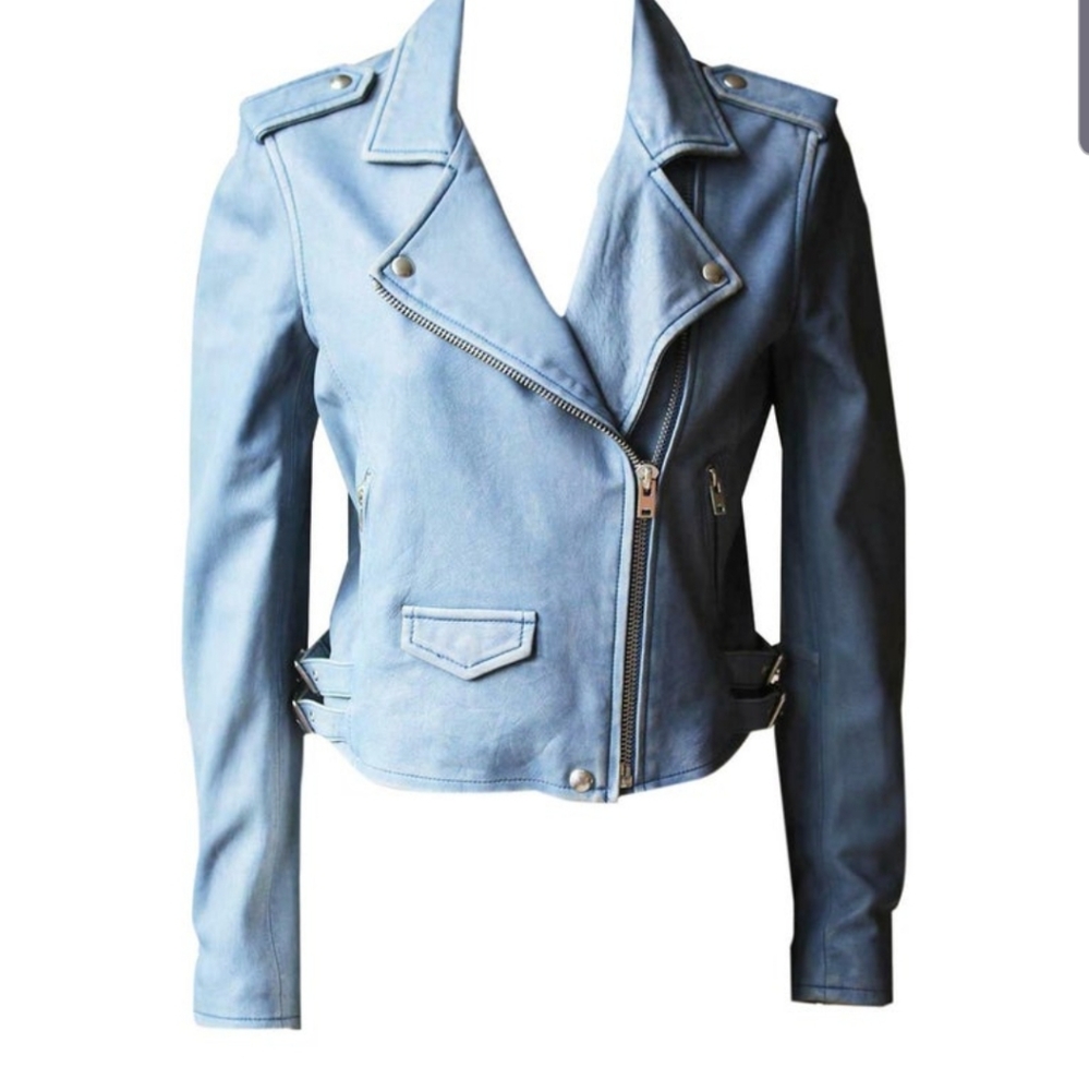 Iro ashville vintage blue leather jacket womans brand new no tags